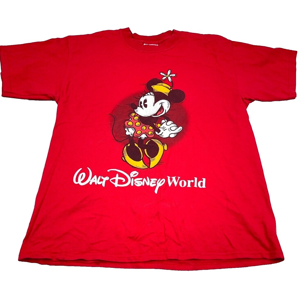 Vintage Disney Shirt Women Medium Red Tee Minnie Mouse Y2K 2000s Ladies World